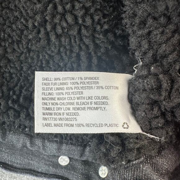 Goodfellow Denim Trucker Jacket Mens Size Small Black Faux Shearling Sherpa - Picture 8 of 11